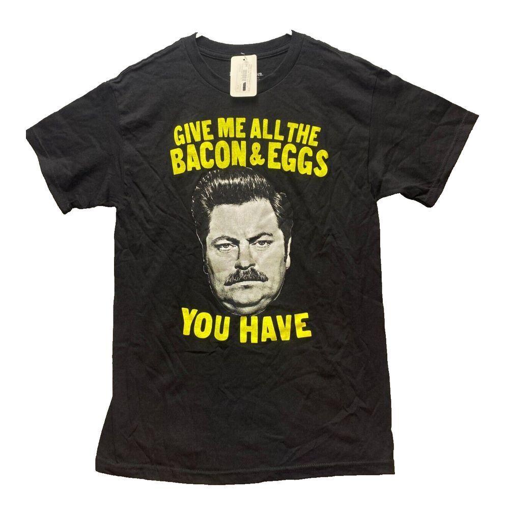 Ron Swanson Shirt Adult Medium Give Me All Bacon & Eggs You Have Funny Mens NWT‎